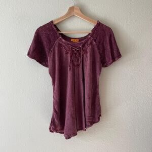 90s Vintage boho whimsigoth fairy grunge burgundy lace up top renaissance